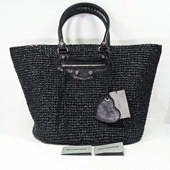 Balenciaga Women's Large Le Cagole Panier Black Raffia Tote Bag (MSRP $1,750) - Picture 3 of 13